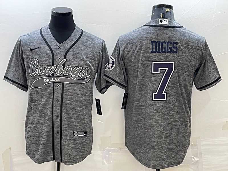 Men%27s Dallas Cowboys #7 Trevon Diggs Grey Gridiron With Patch Cool Base Stitched Baseball Jersey